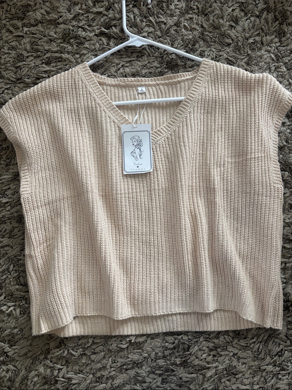 Cropped Knit V-Neck Sweater Vest - Cream